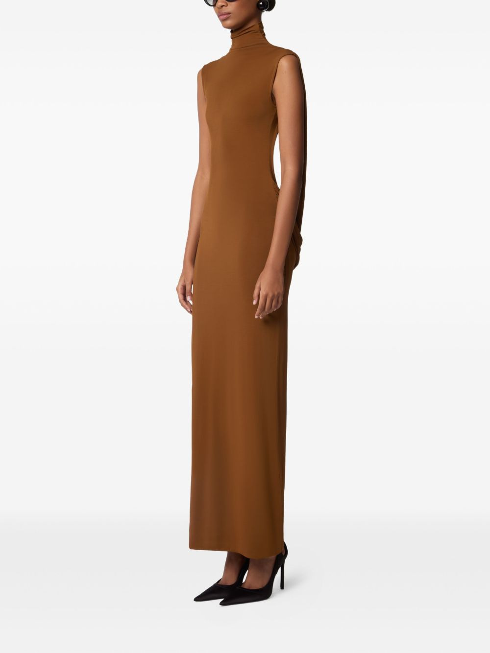 draped turtleneck maxi dress - 3