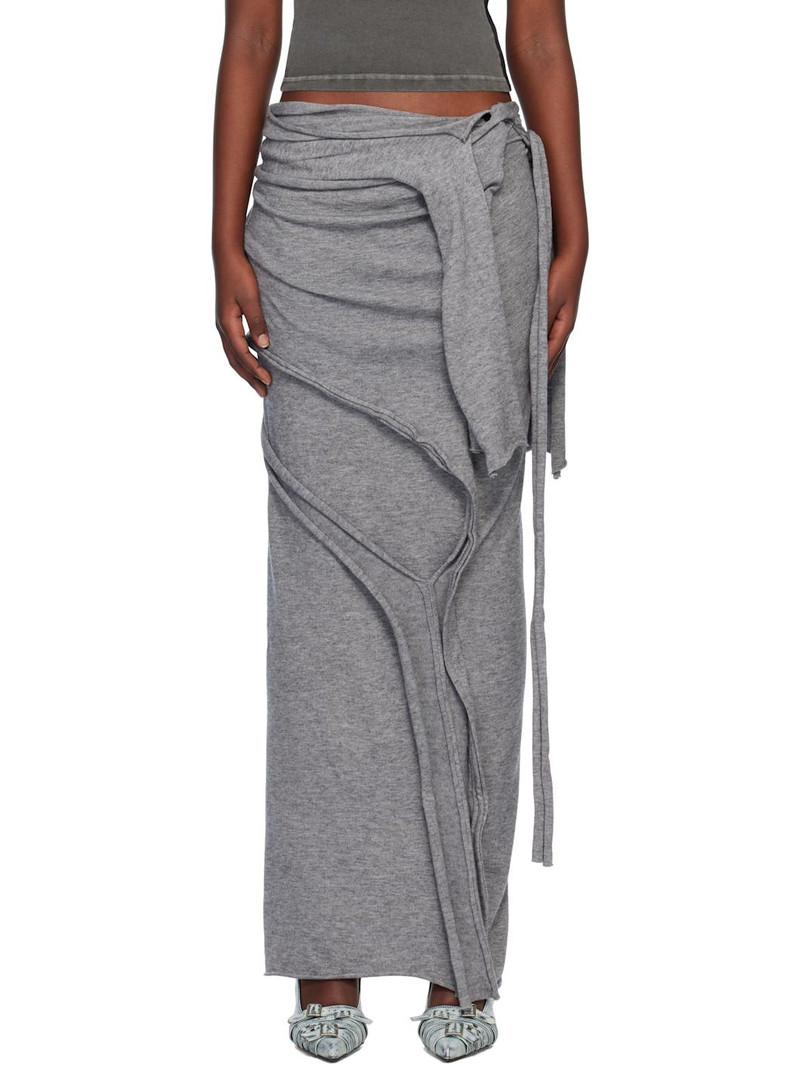 Gray Drape Strap Knit Maxi Skirt 1