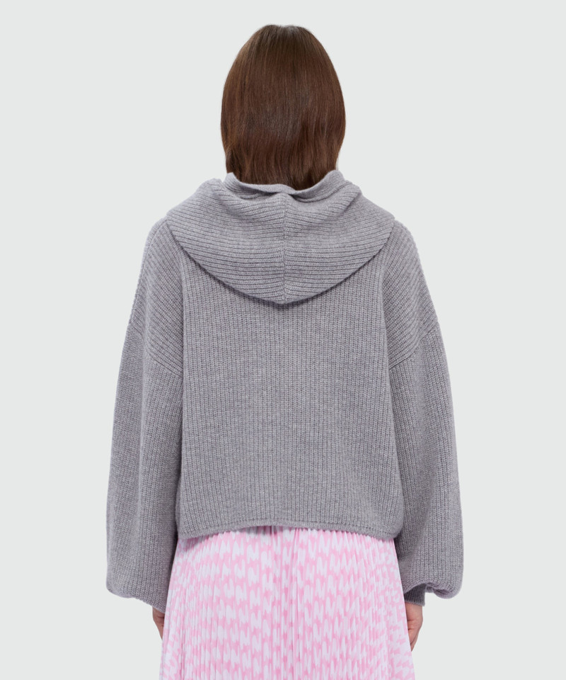 Grey cashmere-blend hooded knit with MWAVE embroidery and balloon sleeves 3