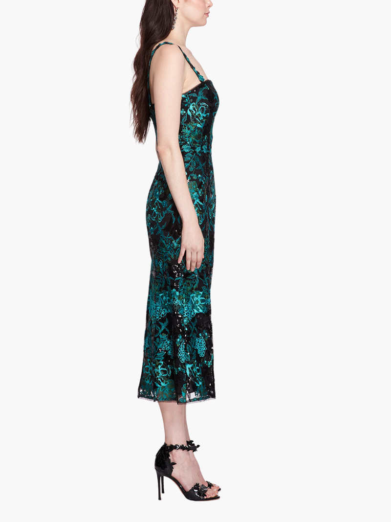 EMBROIDERED SEQUIN TEA-LENGTH MIDI GOWN 3