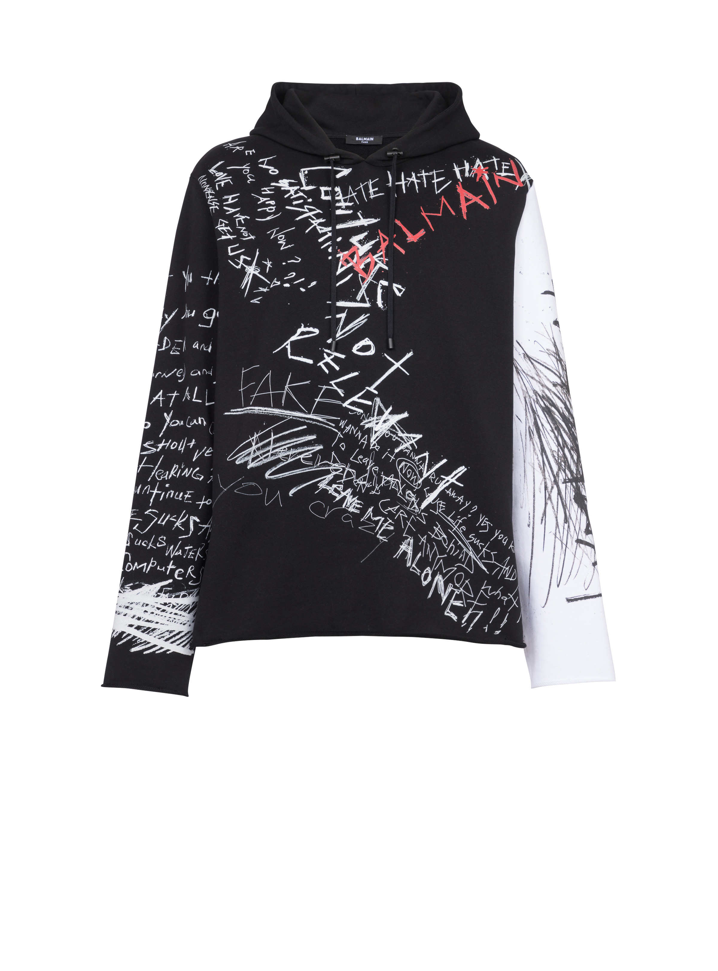 Hooded cotton sweatshirt with graffiti Balmain logo print - 1