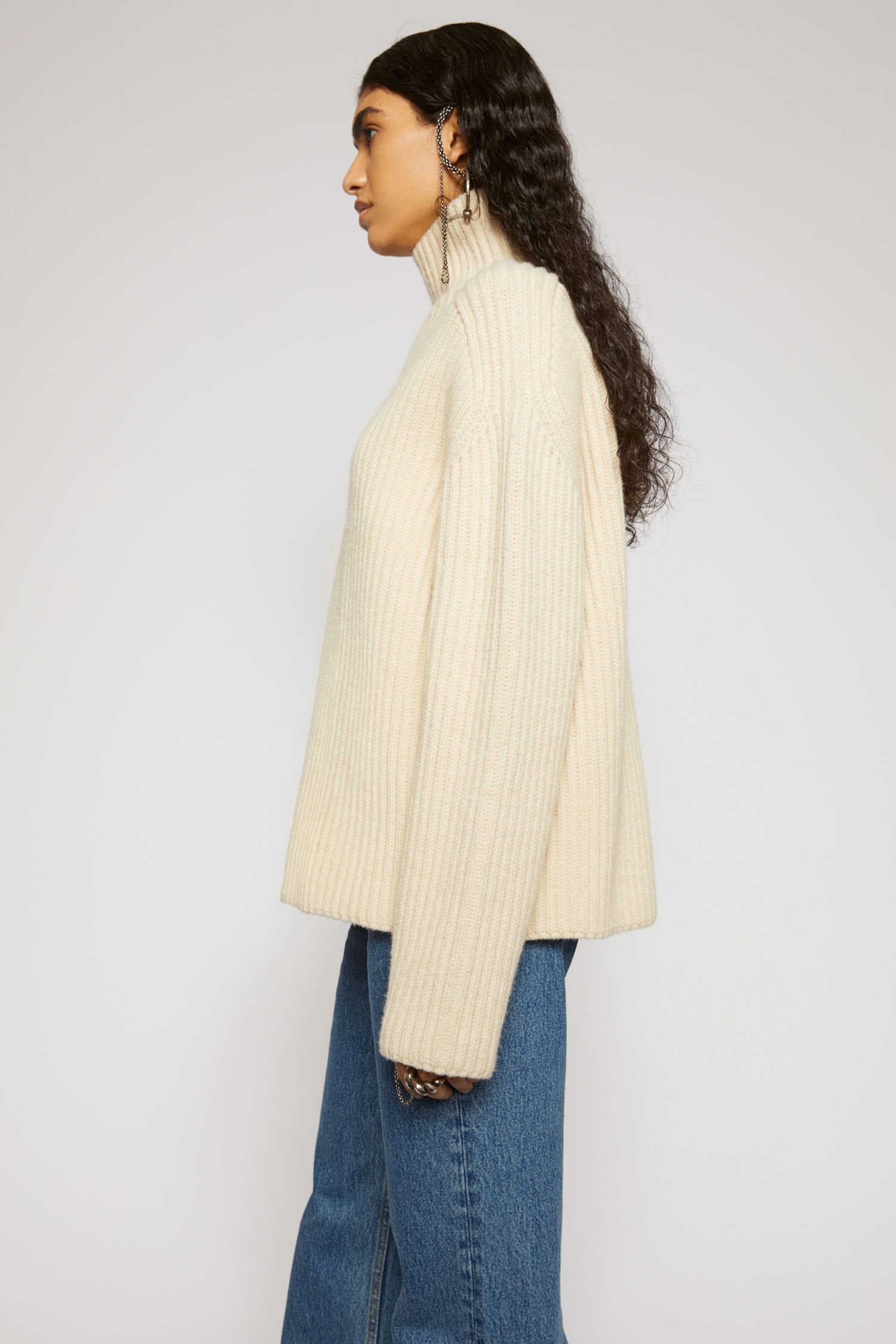 High neck ribbed sweater oat beige - 3