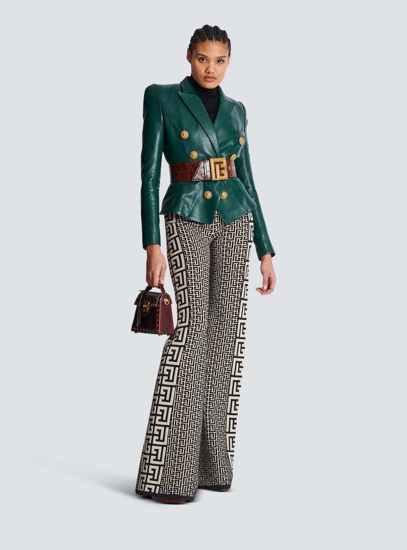 Balmain Monogrammed fine knit flared trousers outlook