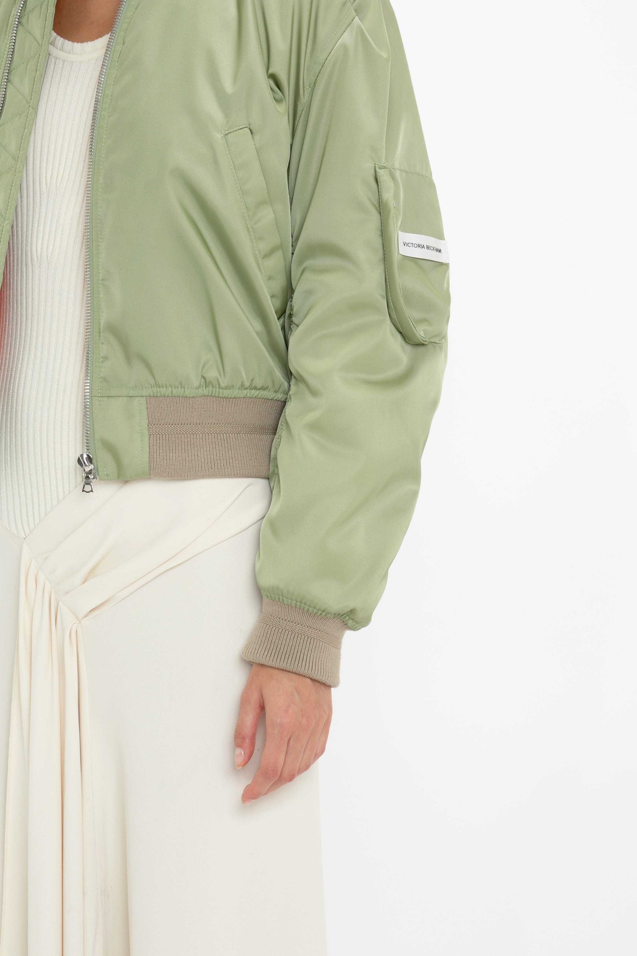 Cropped Bomber Jacket In Avocado - 5