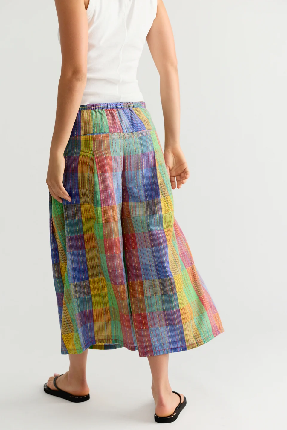 Telluride Wide-Leg Crop Pull-On Madras Pants - 1