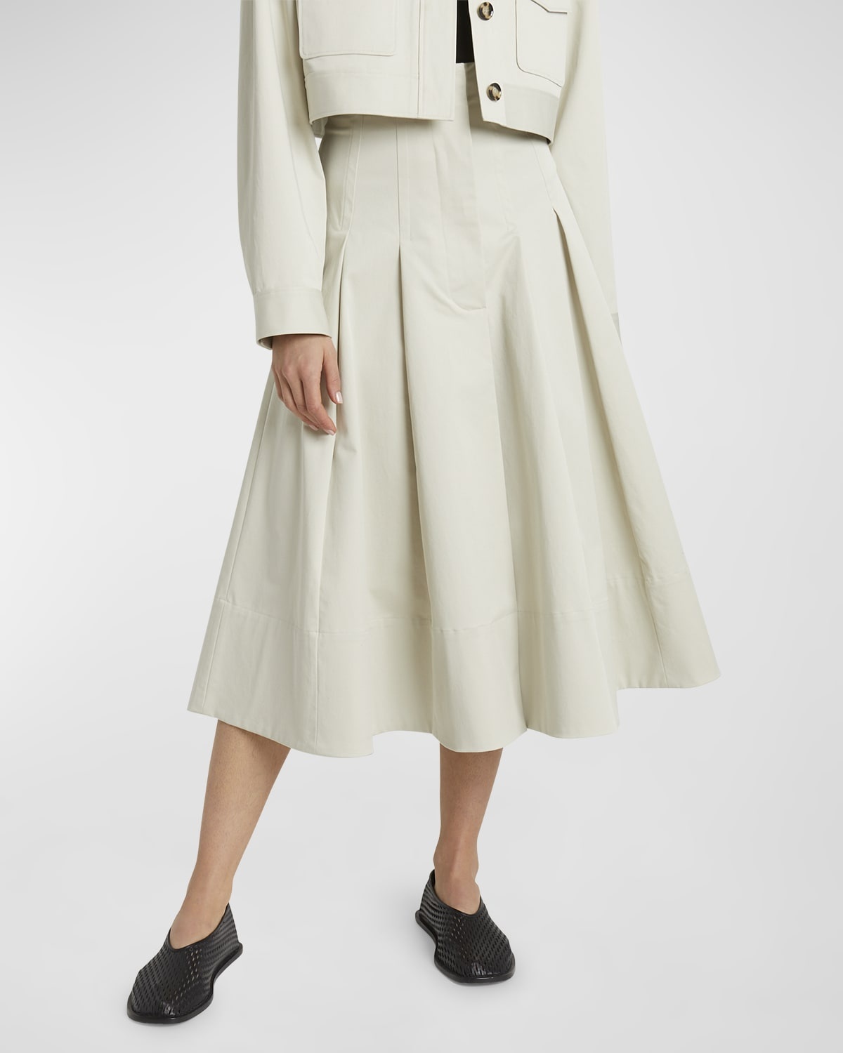 Moore Pleated Organic Cotton Twill Suiting Midi Skirt - 6