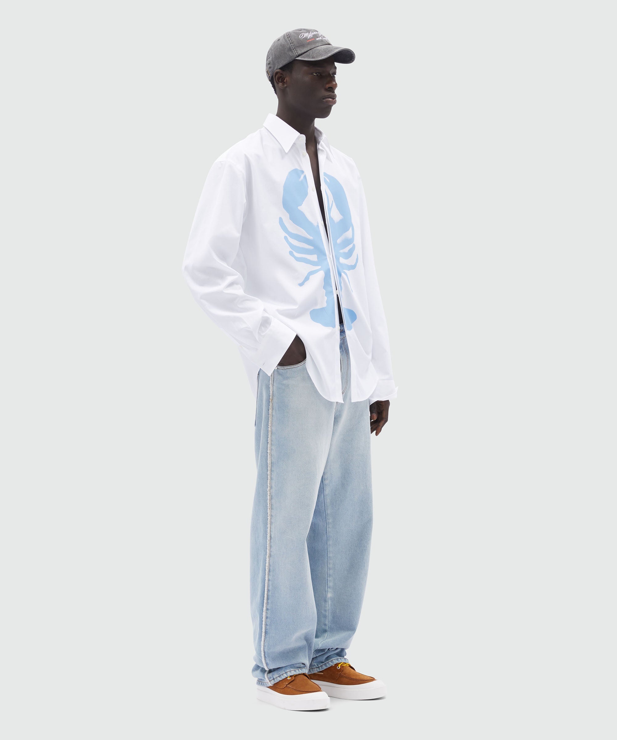 White poplin shirt with "Lobster" print - 4