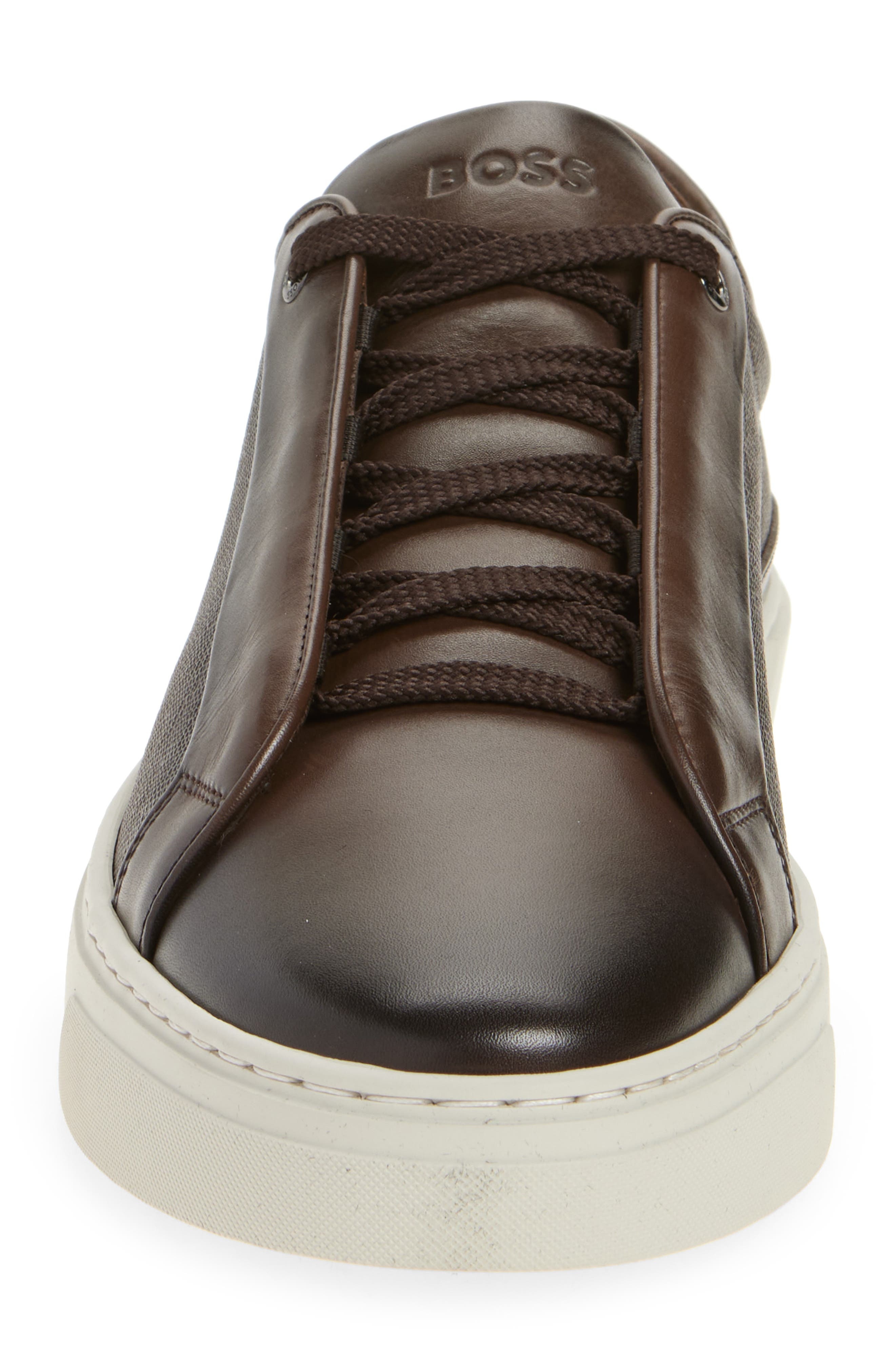 BOSS Gary Textured Leather Low Top Sneaker in Dark Brown at Nordstrom - 4