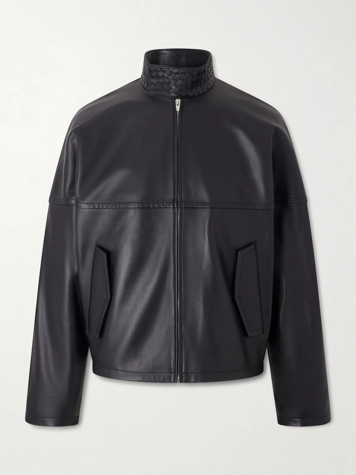 Intrecciato-Trimmed Leather Blouson Jacket - 1