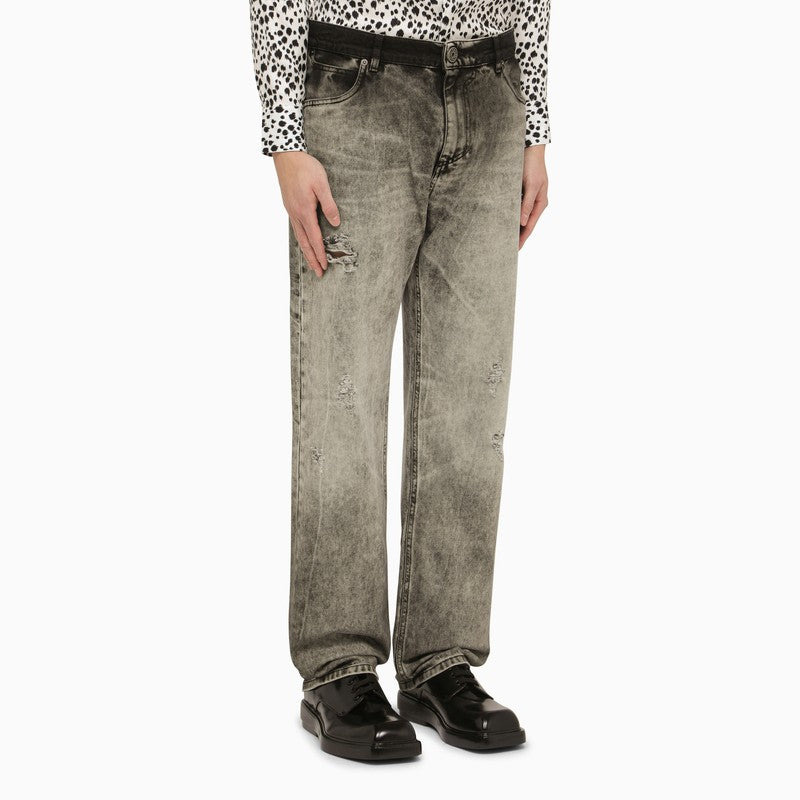 Balmain Light Grey Delavé Denim Jeans Men - 3