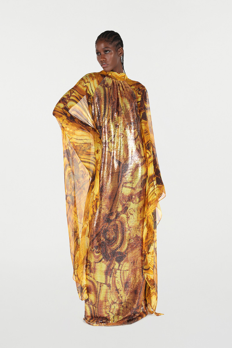 Roberto Cavalli Silk Caftan Dress With Amber Print Sequins outlook