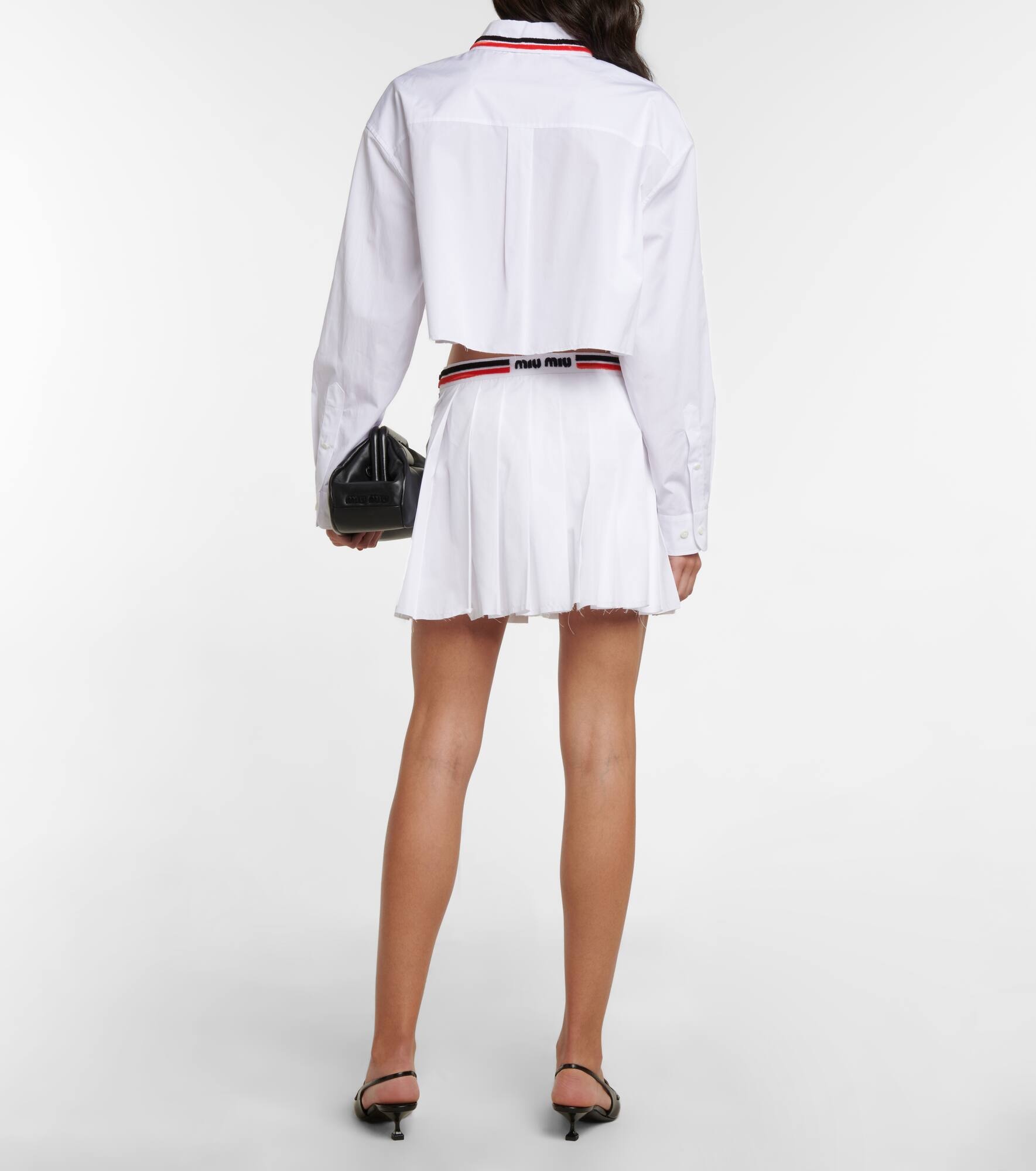 Pleated cotton-blend miniskirt - 3