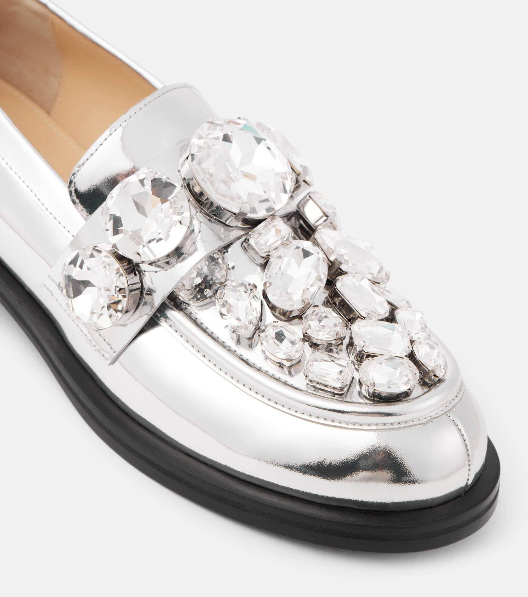 Crystal-embellished metallic leather loafers - 5