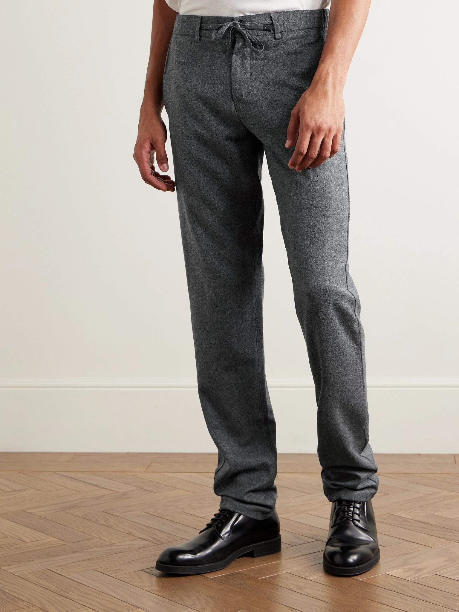 Tapered Wool-Flannel Drawstring Trousers Gray - 3