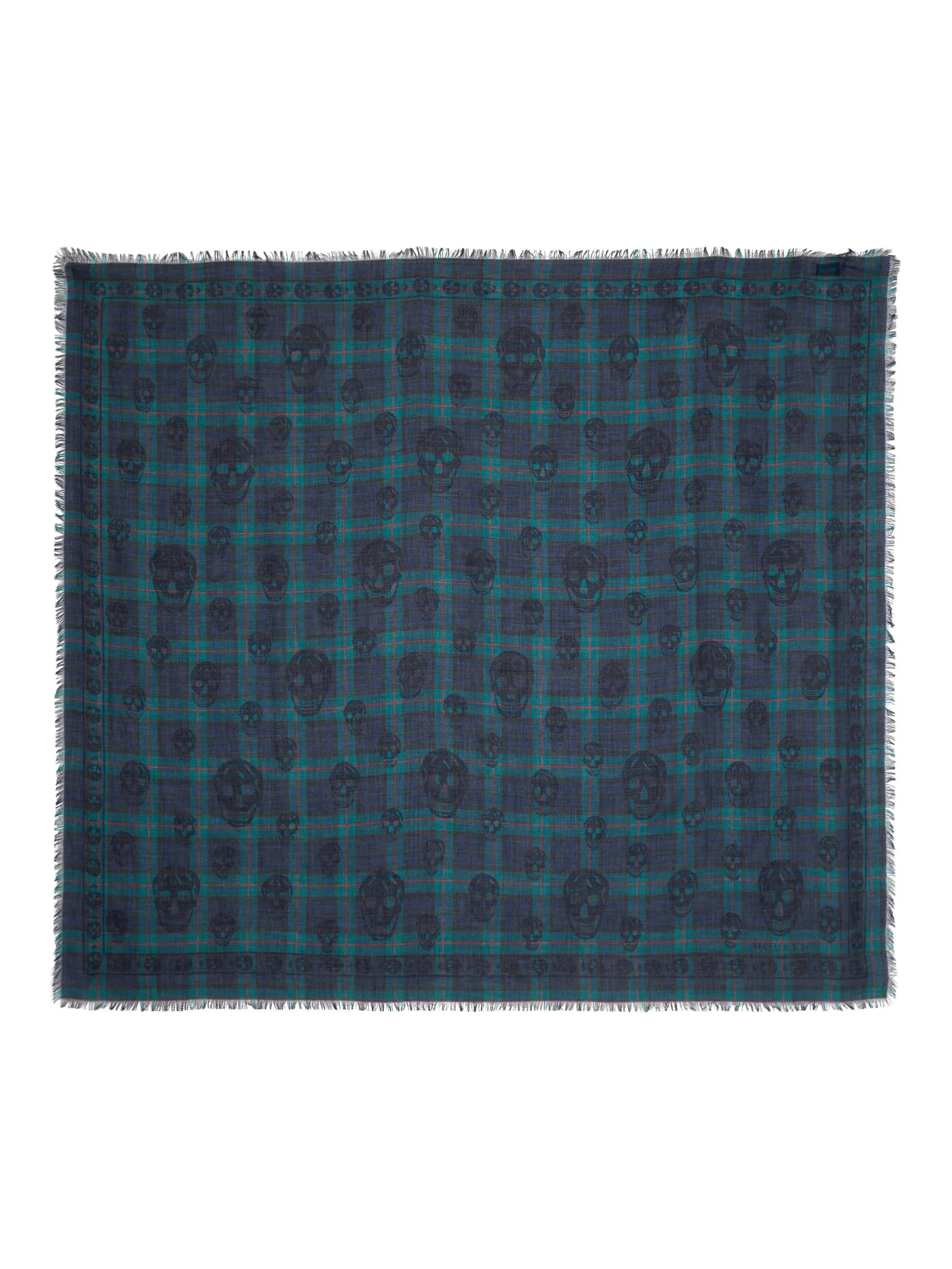 Men's Skull Plaid Cotton Scarf - Navy - 1