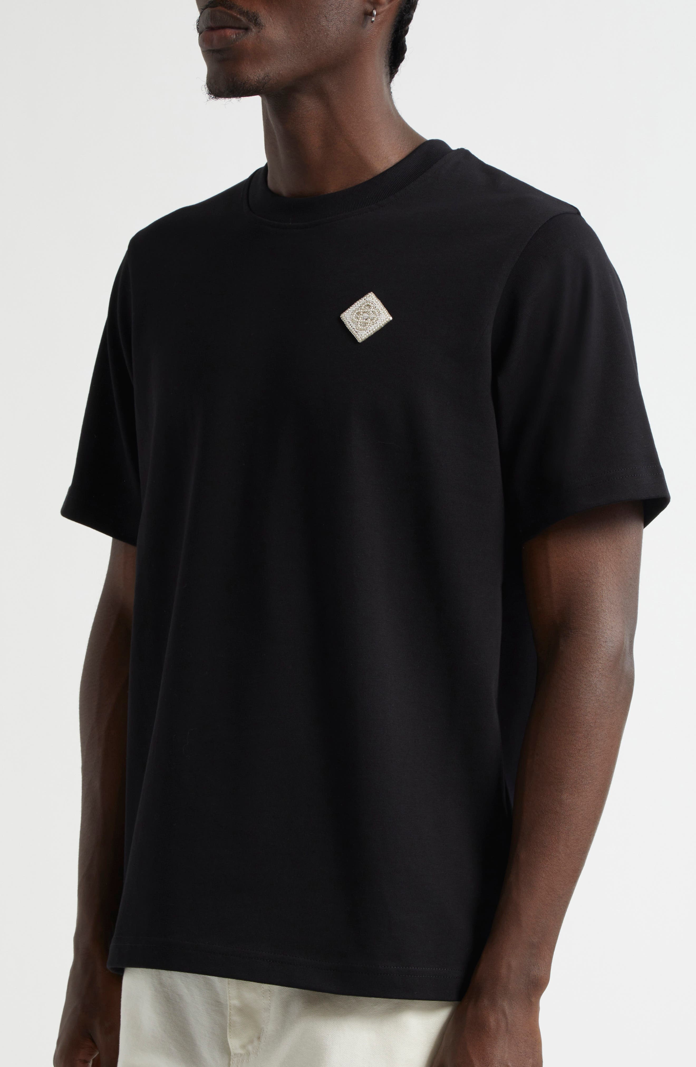 Casablanca Faux Pearl Embellished Diamond Patch Logo T-Shirt in Pearl Diamond Patch at Nordstrom - 4