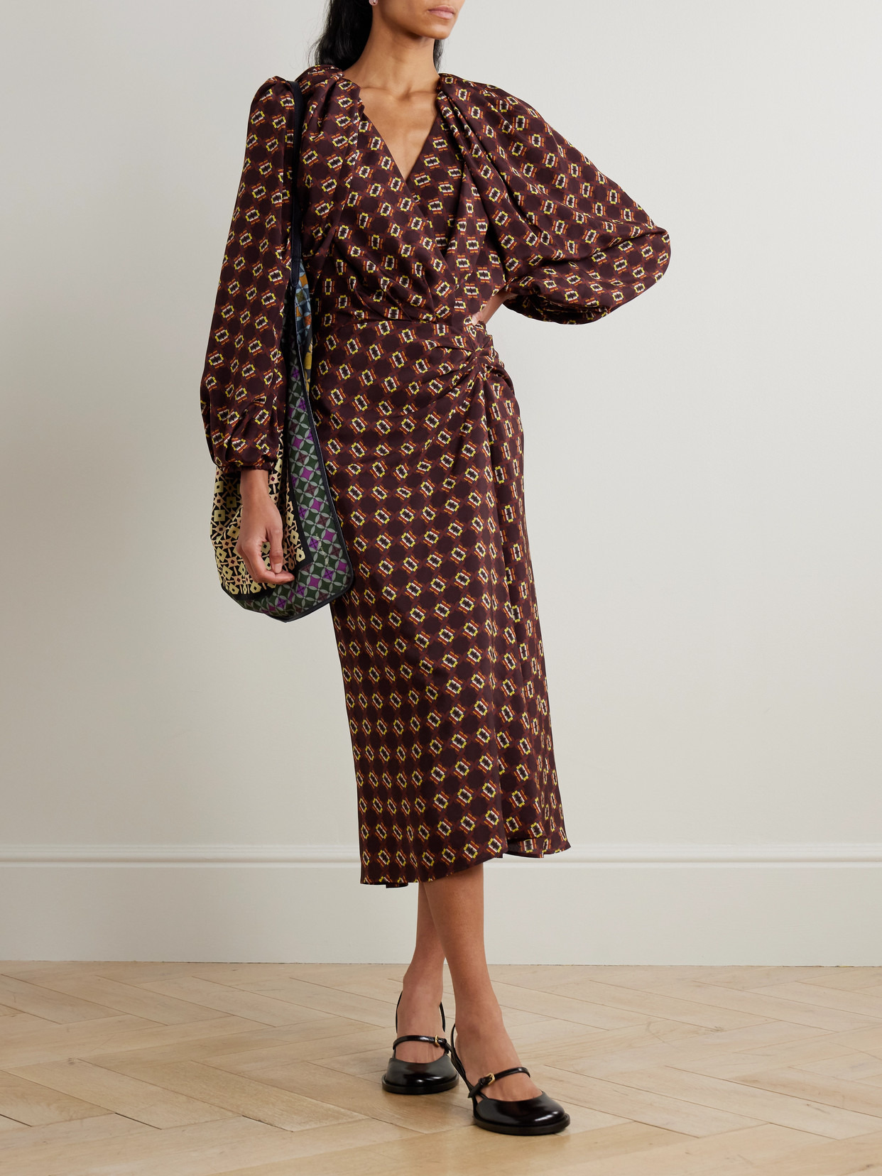 Printed Silk Crepe De Chine Wrap-effect Midi Dress - 2