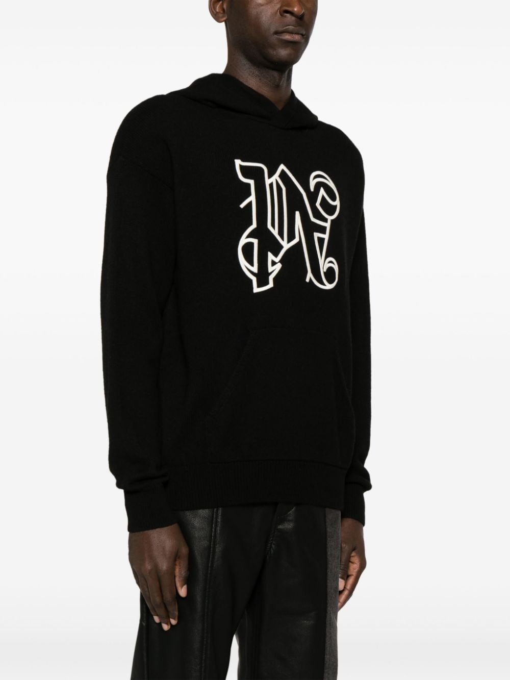 monogram-embroidered knitted hoodie - 3