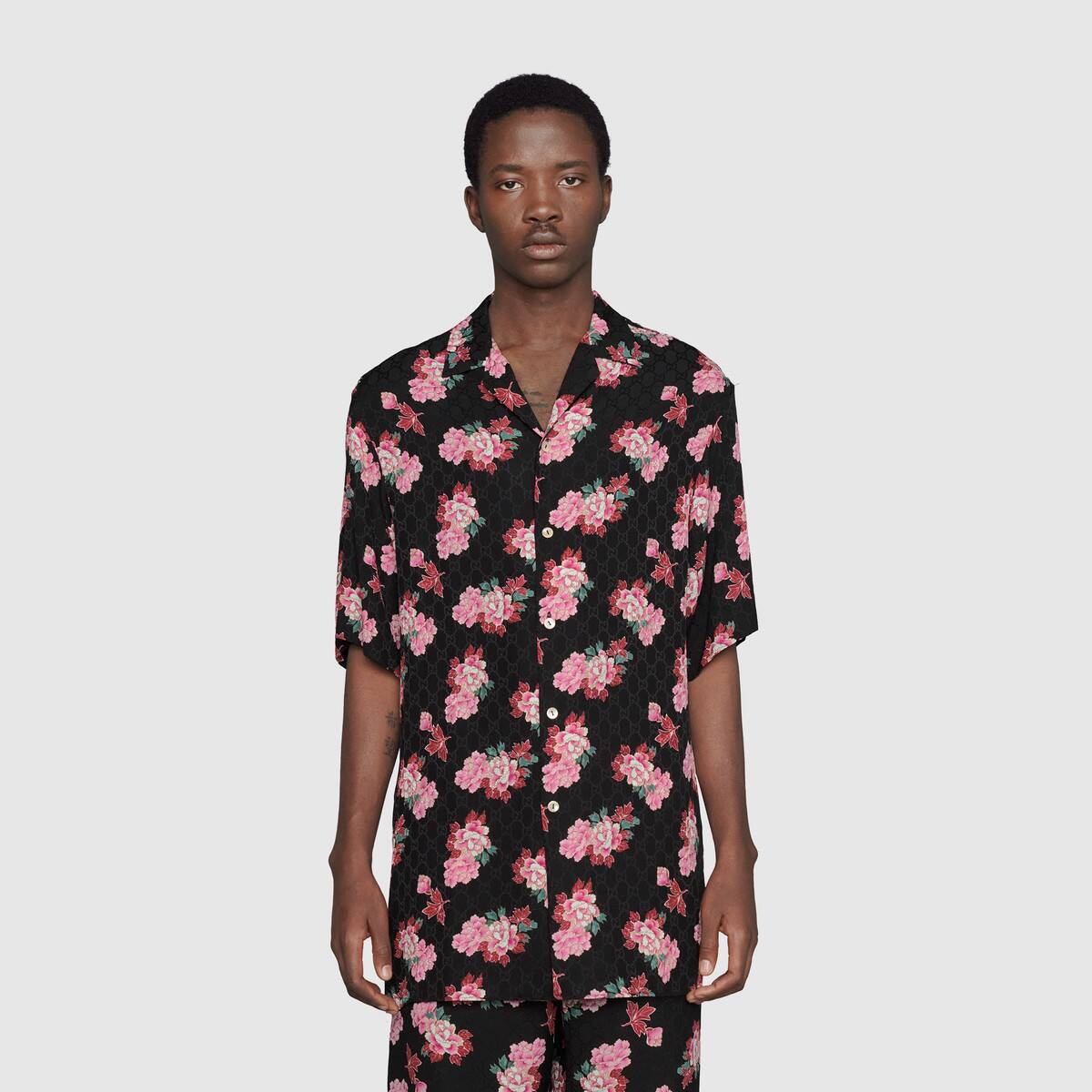 Peony print silk bowling shirt - 3