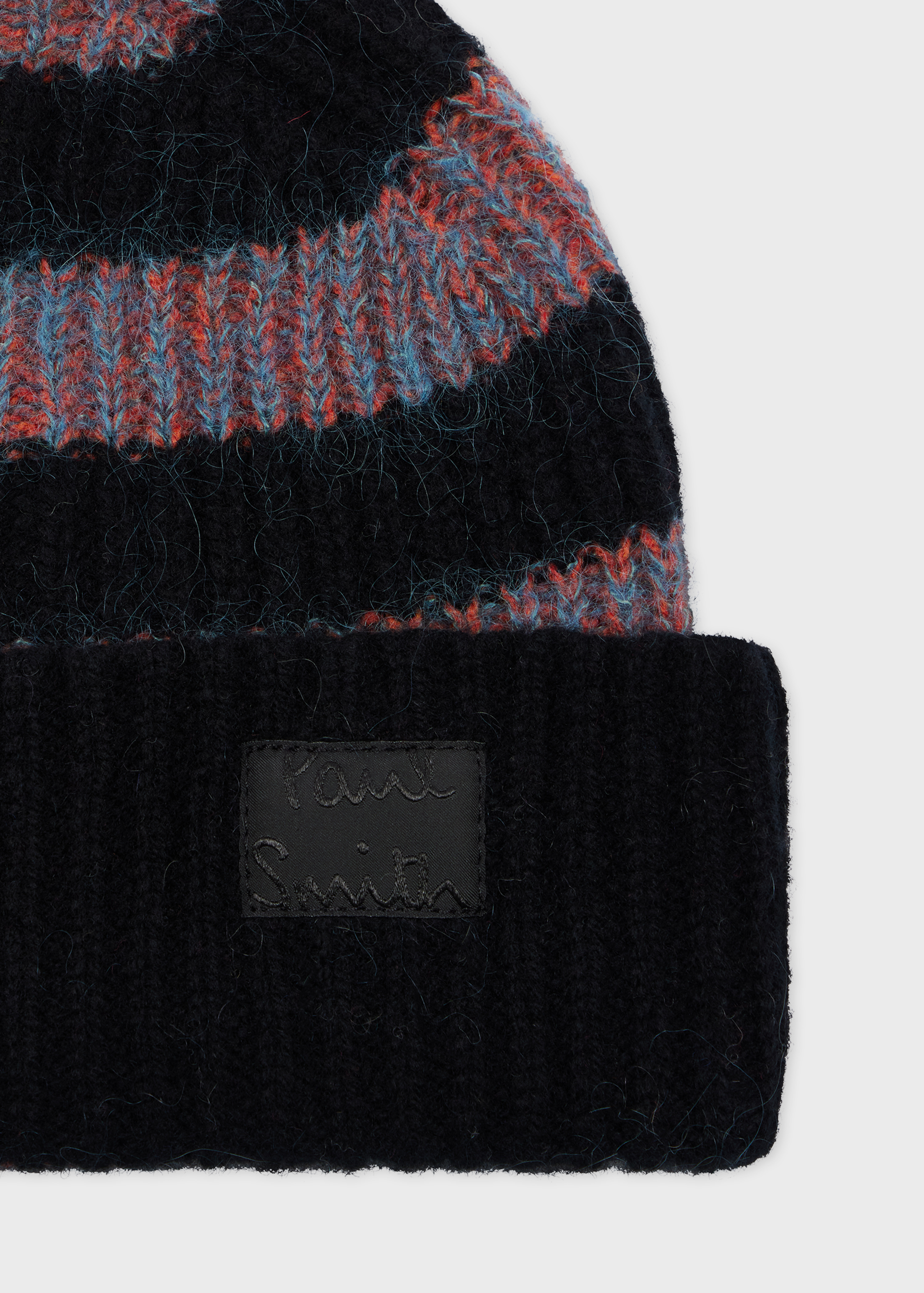 Black Stripe Lambswool-Mohair Chunky Knit Beanie and Scarf Set - 3
