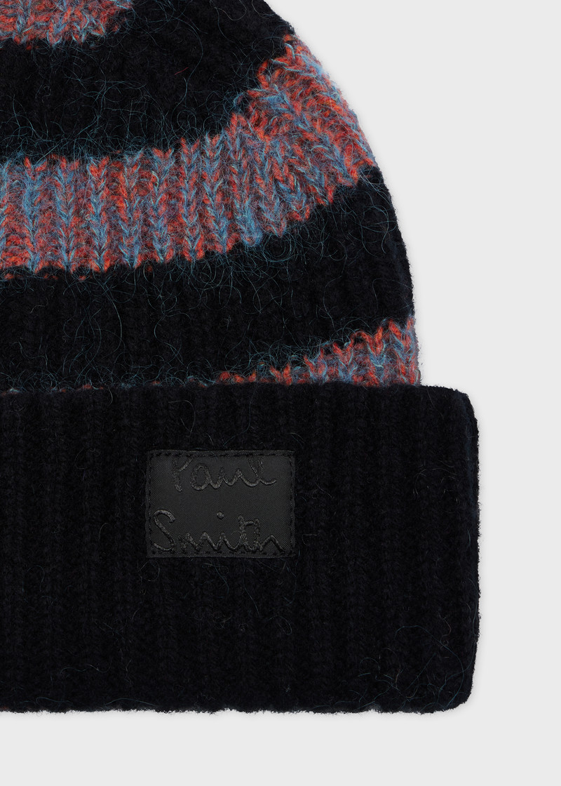 Black Stripe Lambswool-Mohair Chunky Knit Beanie and Scarf Set 3