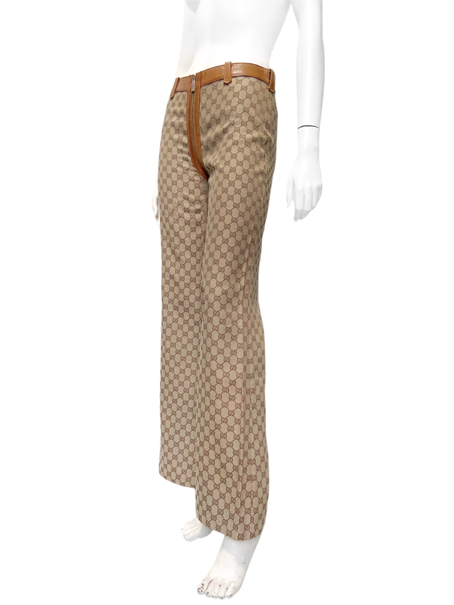 GUCCI Gucci Fall 2000 Tom Ford Brown Monogram Zipper Flared