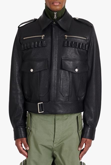 Black leather aviator jacket - 6
