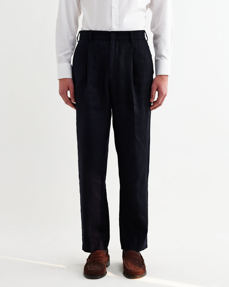 Wax London Aubyn - Navy Linen Relaxed Fit Trousers outlook