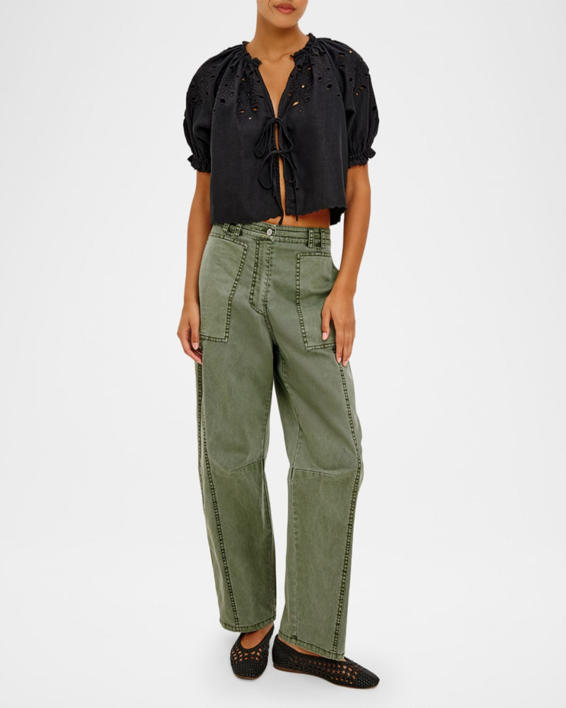 Rails Lizbeth Embroidered Tie-Front Linen Blouse outlook