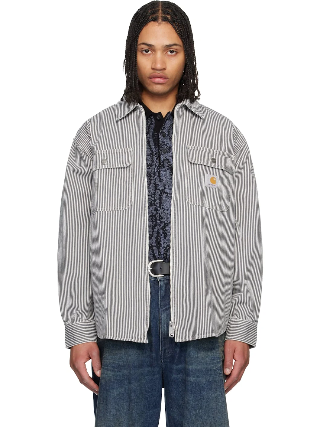 White & Gray Mercer Stripe Overshirt - 1