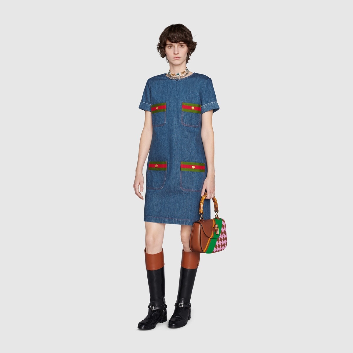 Denim dress with Web trims - 2