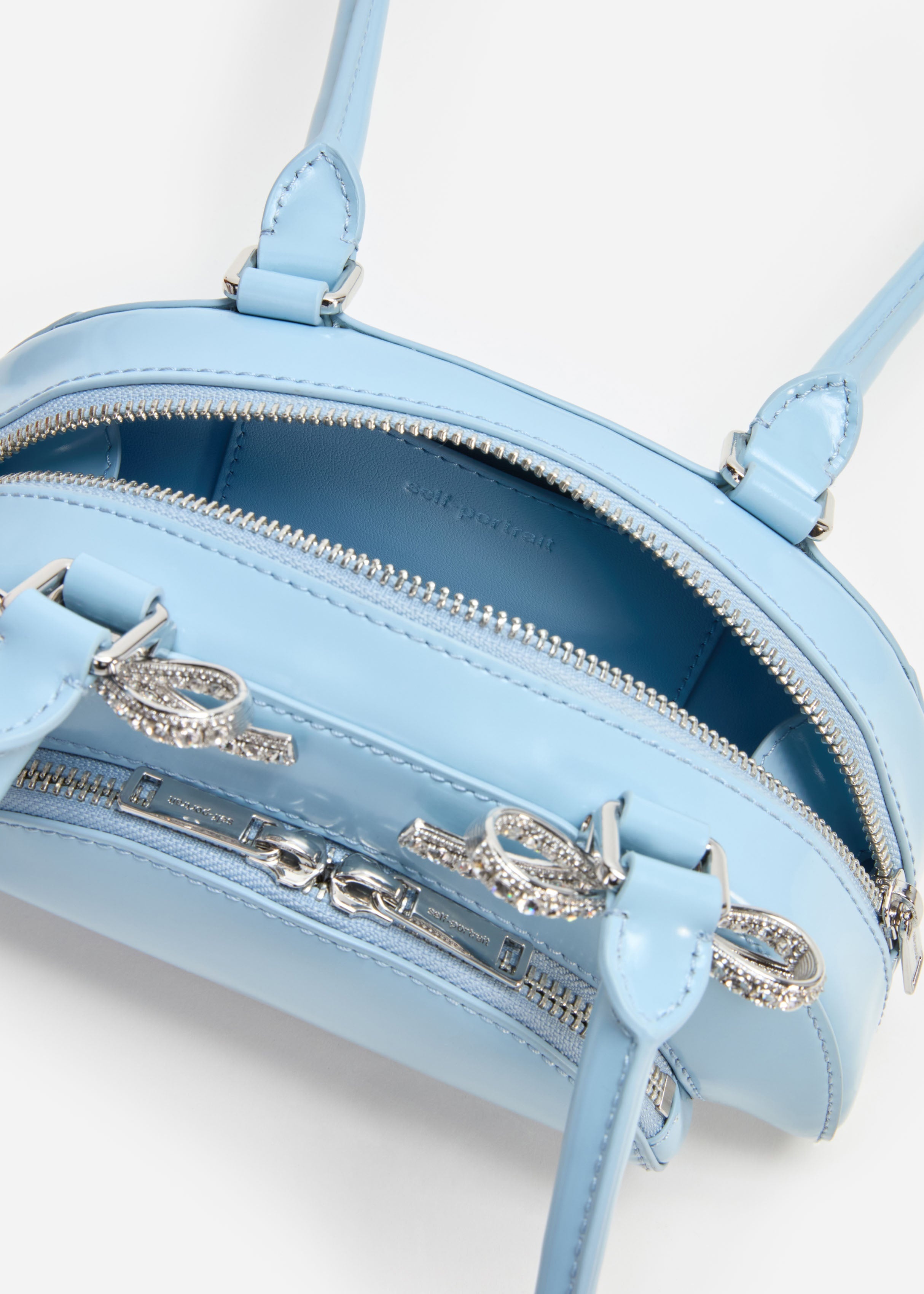Blue Leather Curved Mini Shoulder Bag - 4