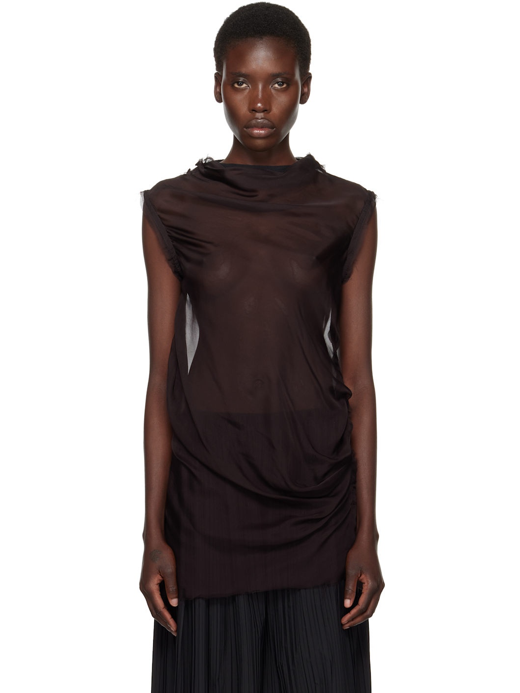 Purple Draped Sleeveless Blouse - 1