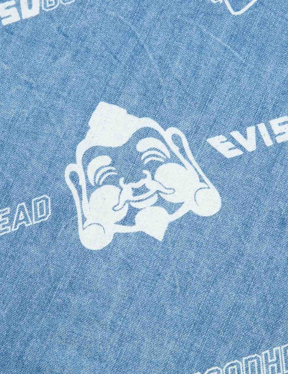 Allover Godhead and Logo Discharged  Print Denim Shirt - 16