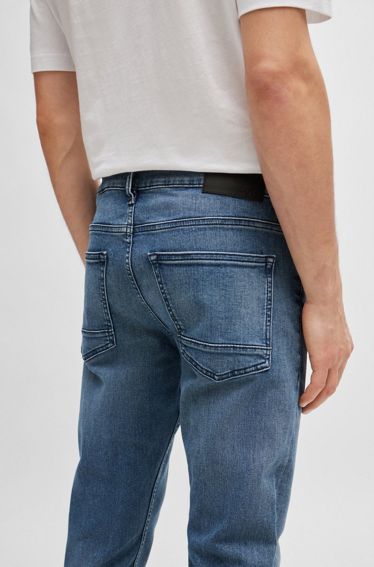 SLIM-FIT JEANS IN MID-BLUE SOFT STRETCH DENIM - 5