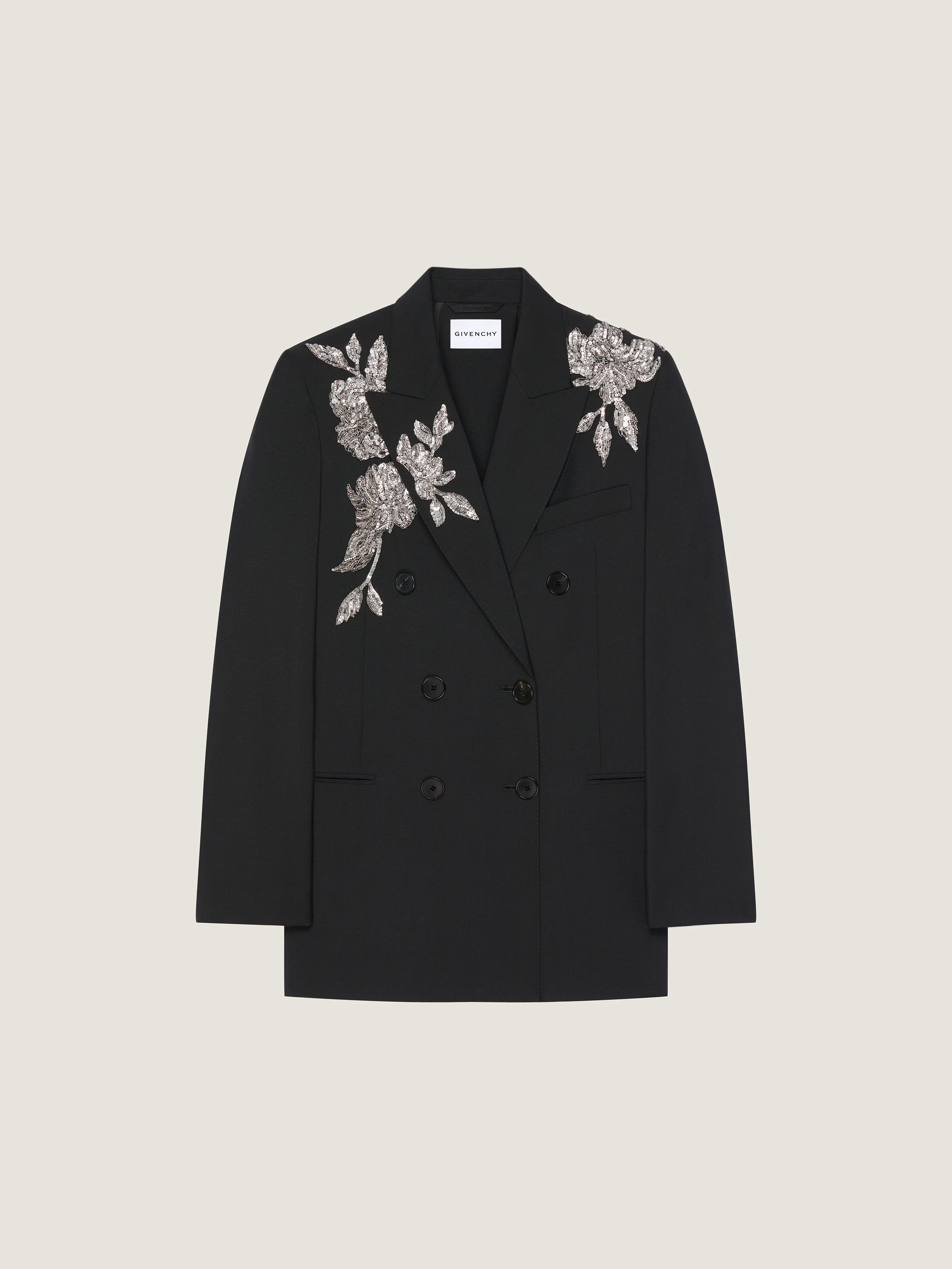 DOUBLE-BREASTED SLASHED JACKET IN WOOL WITH SEQUINS - 1