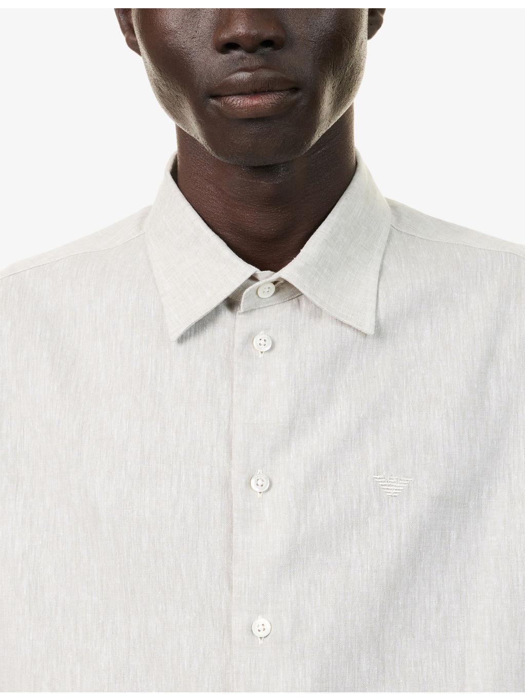 Brand-Embroidery Curved-Hem Linen And Cotton Shirt - 5