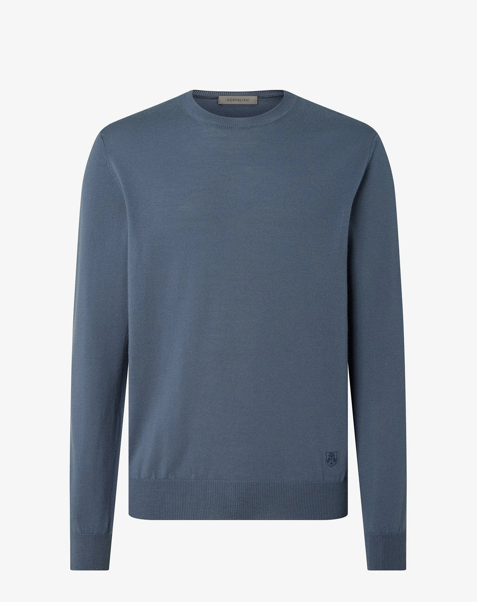 Aviator blue crew neck extra fine wool jumper - 1