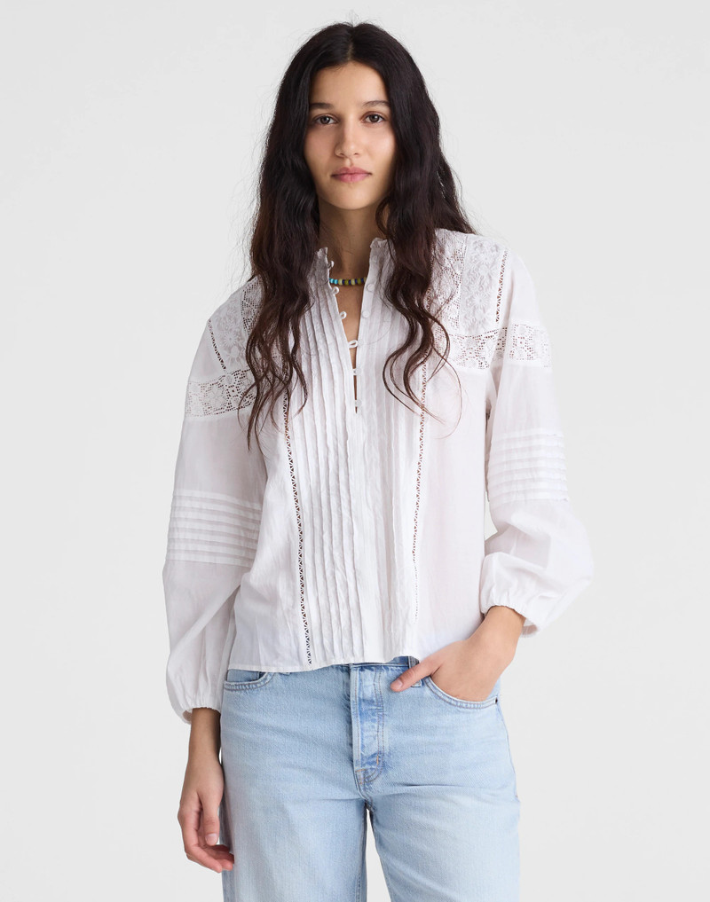 Ruffled High-Neck Pintuck Blouse 2