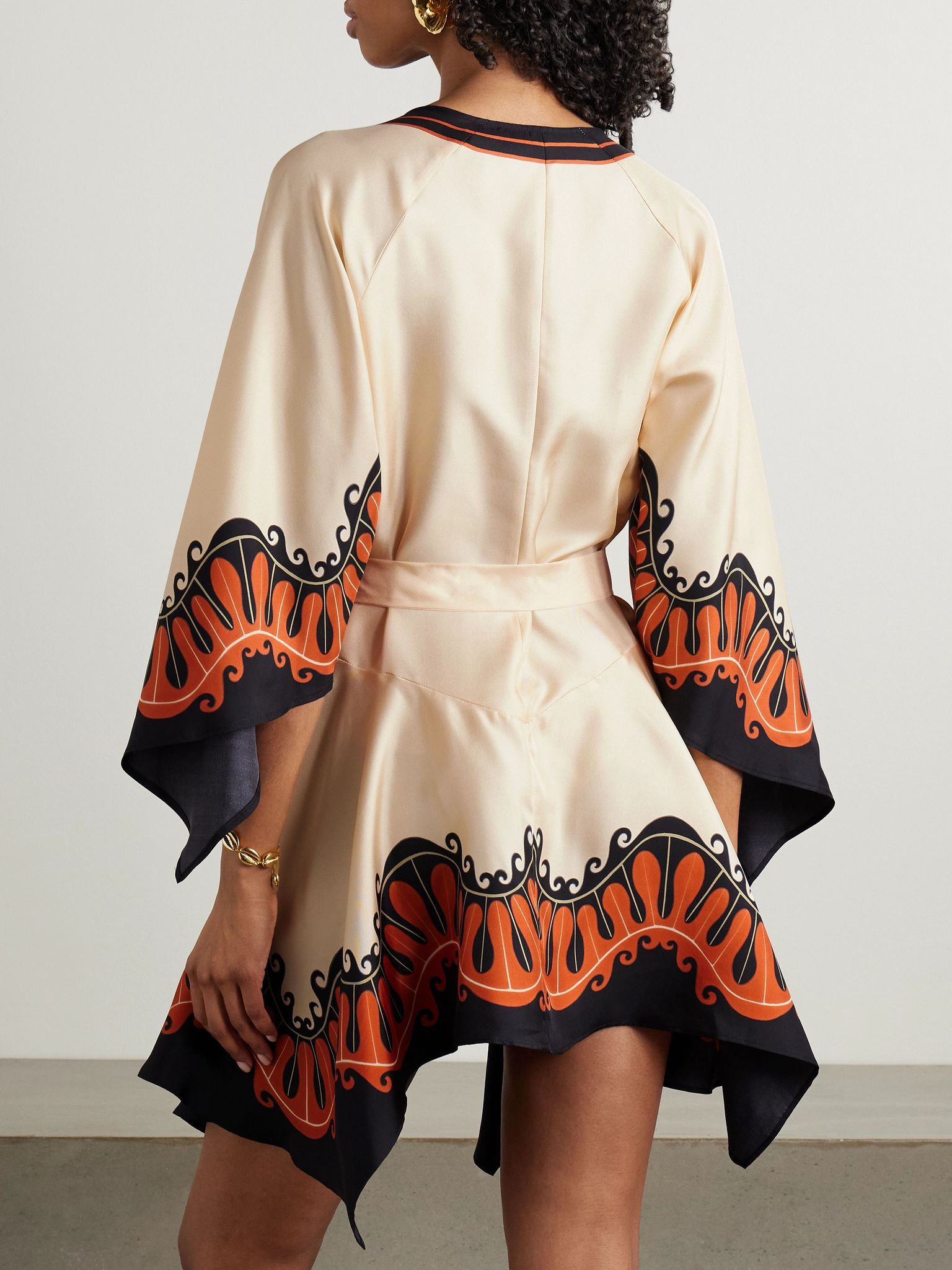 + MOTHER Malibu belted printed silk mini dress Beige - 3