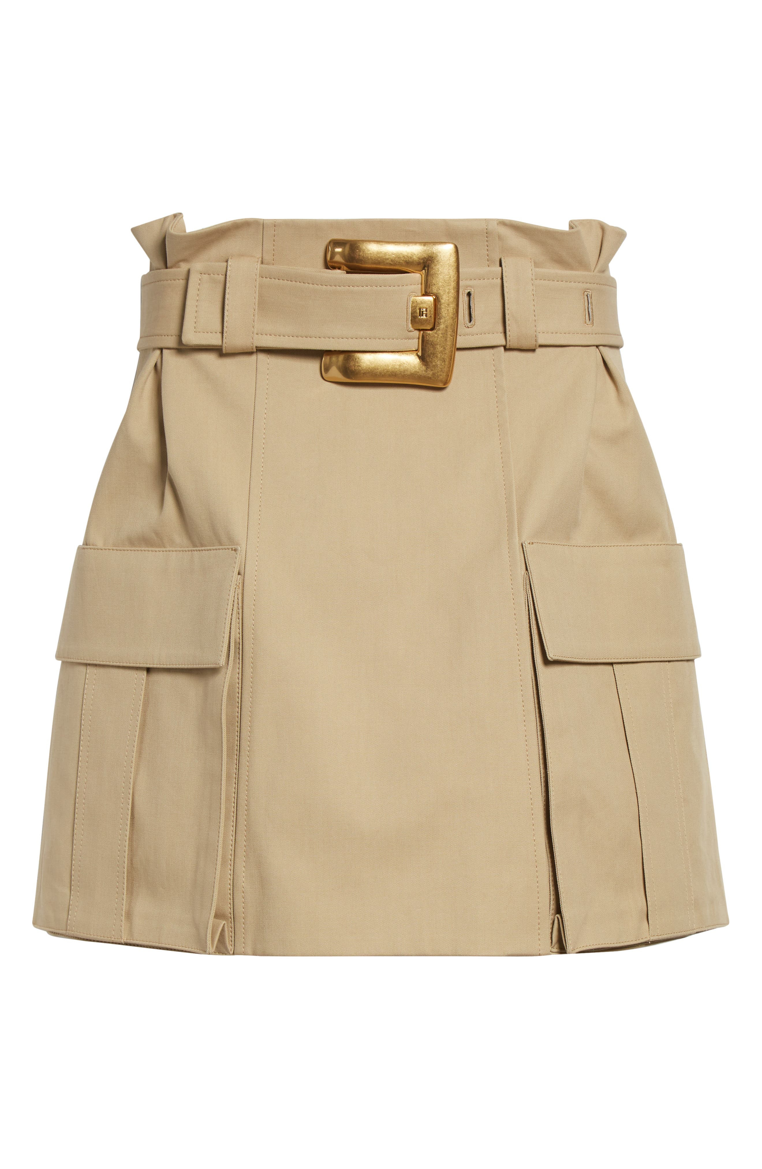 Balmain Belted Cotton Gabardine Miniskirt in 0Fk Beige at Nordstrom - 5