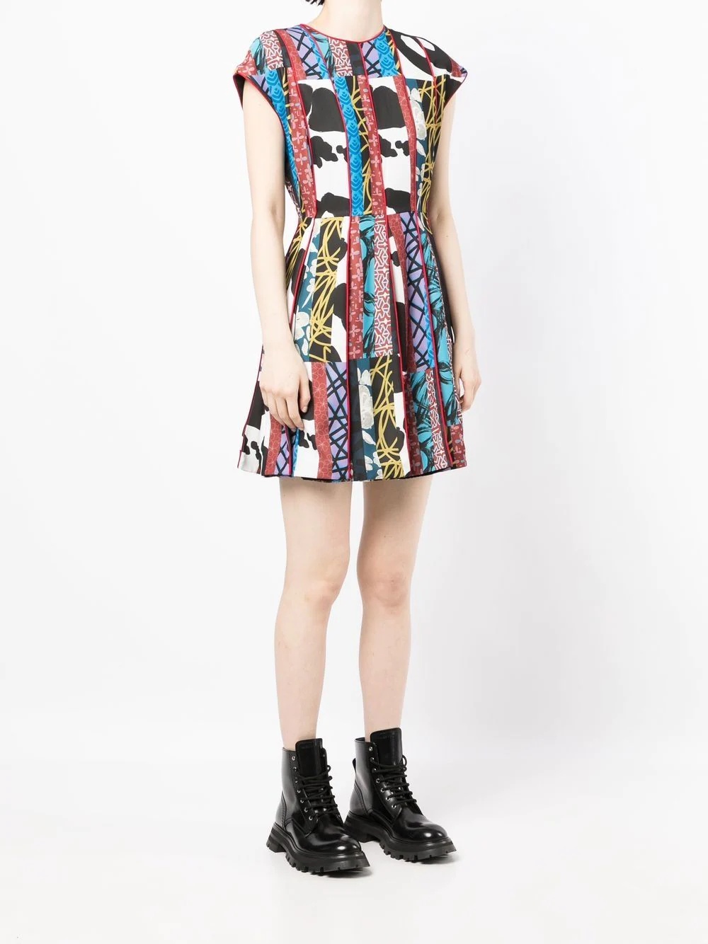 pleated patchwork-print mini dress - 3