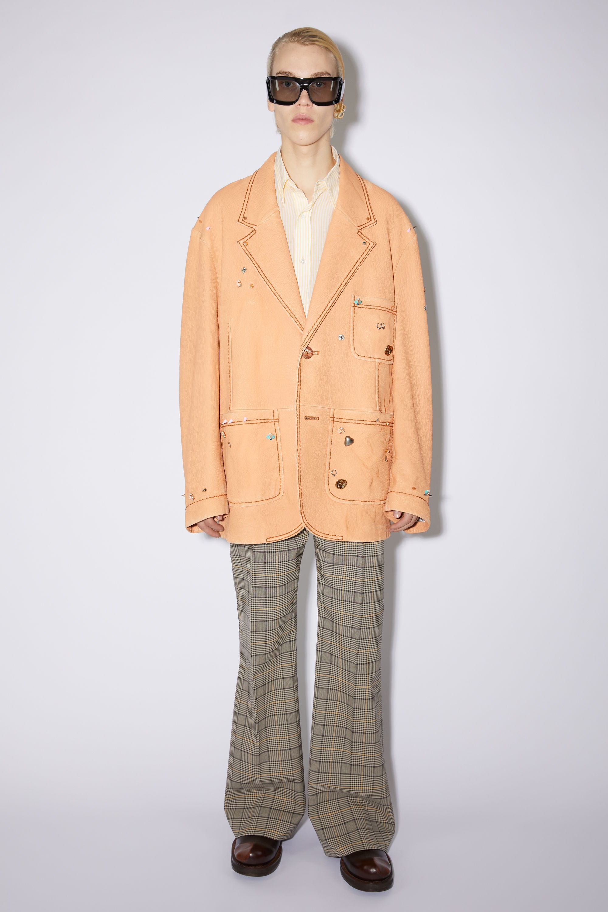 Printed leather jacket - Ecru beige - 2