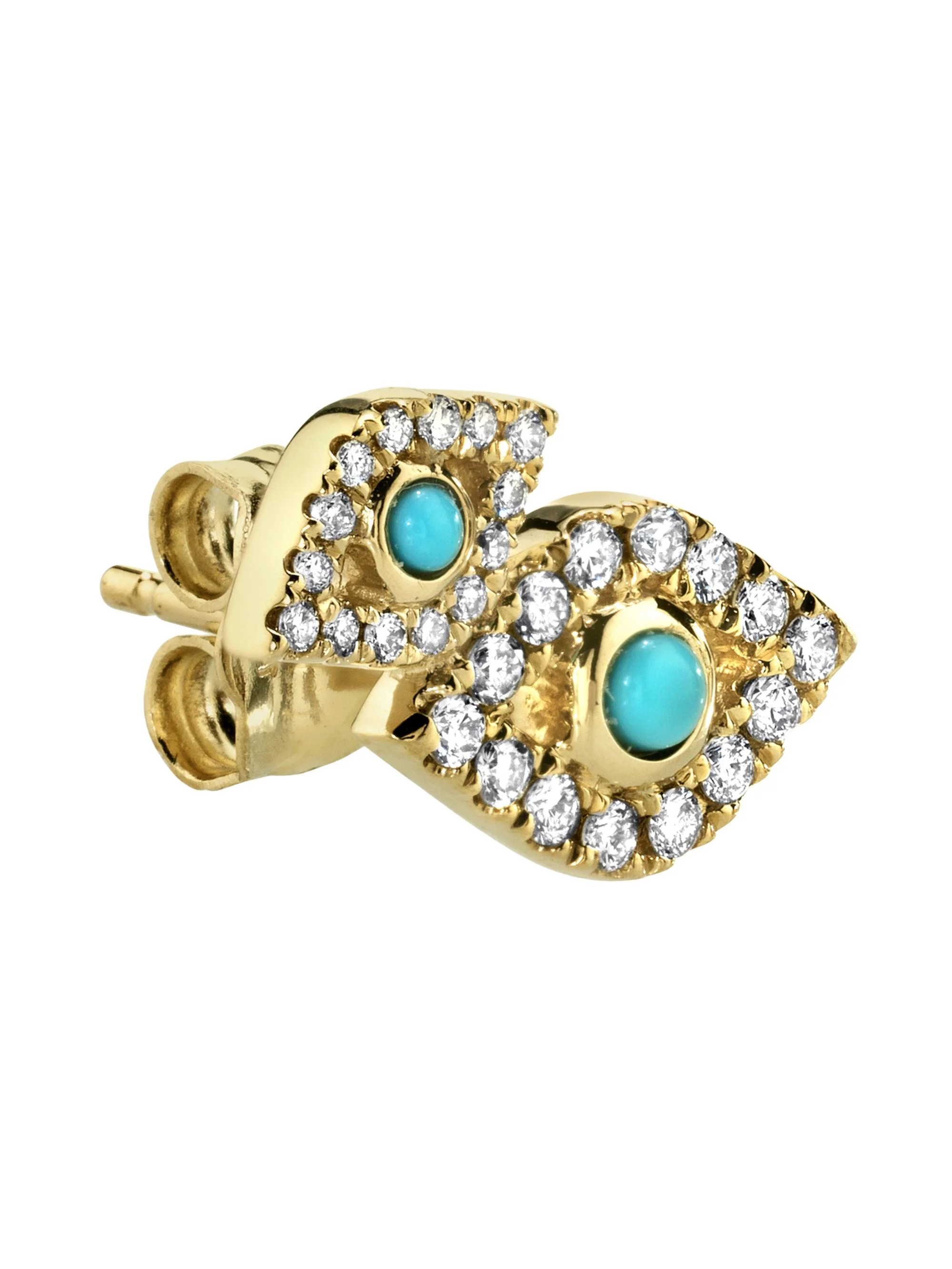 Women's Overboard 14K Yellow Gold, Turquoise & 0.15 TCW Diamond Evil Eye Single Stud Earring - Yello - 1