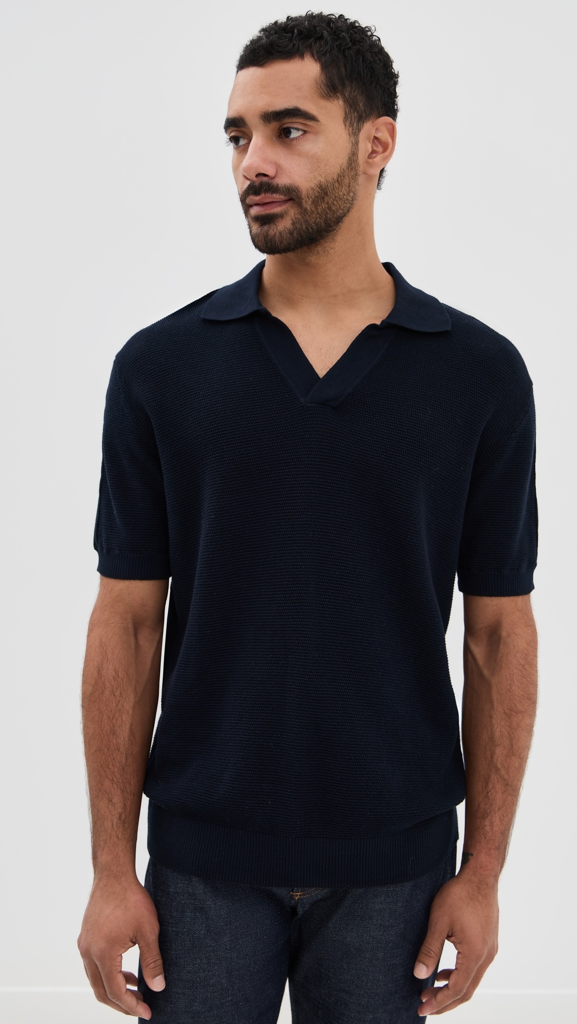 Rino Str Cotton Salt and Pepper Stitch Knitted Polo - 6