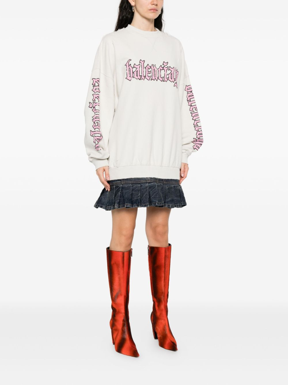 pleated-hem logo dress - 3