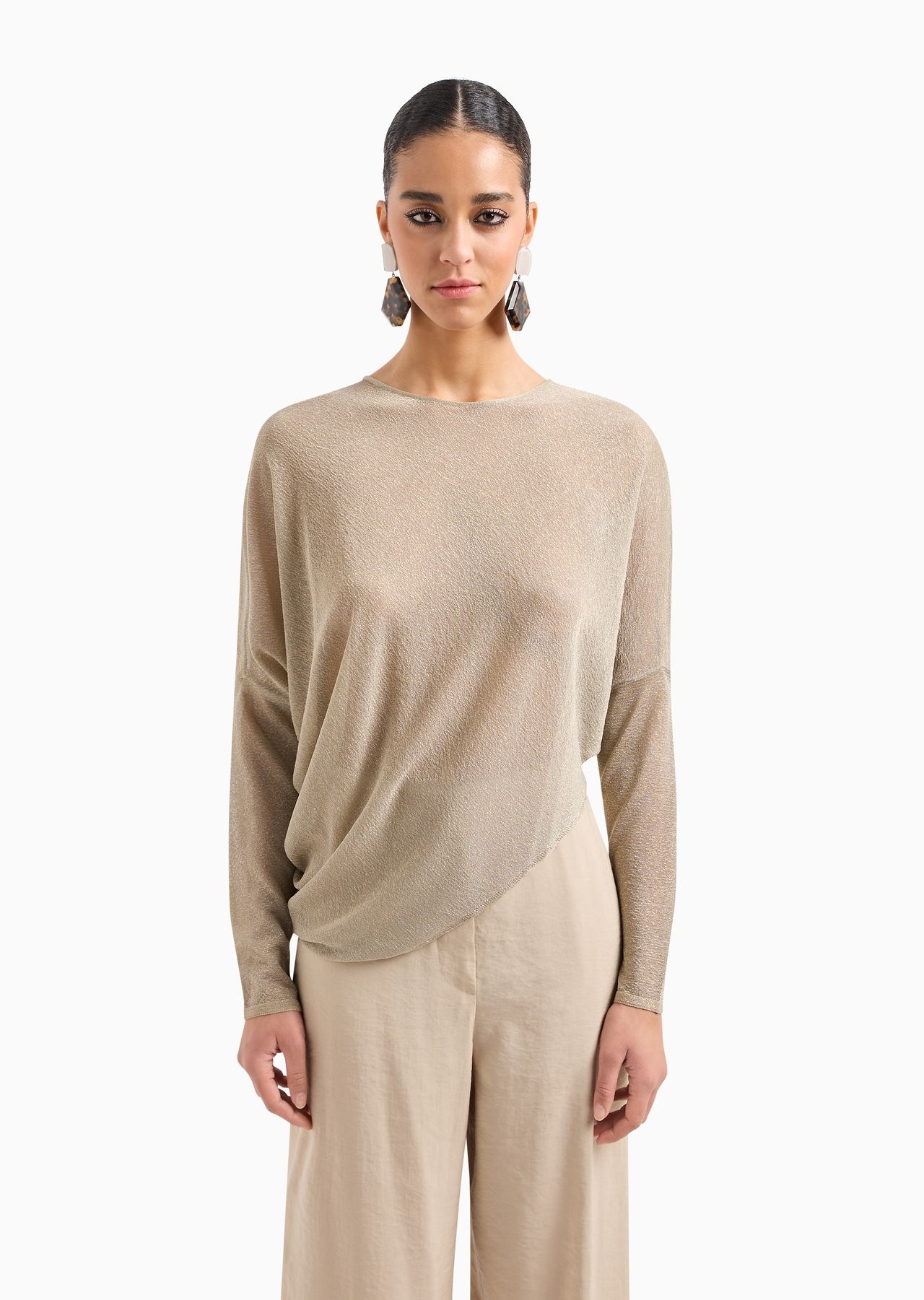 Jumper with asymmetric hem and draping in sheer lurex - 2