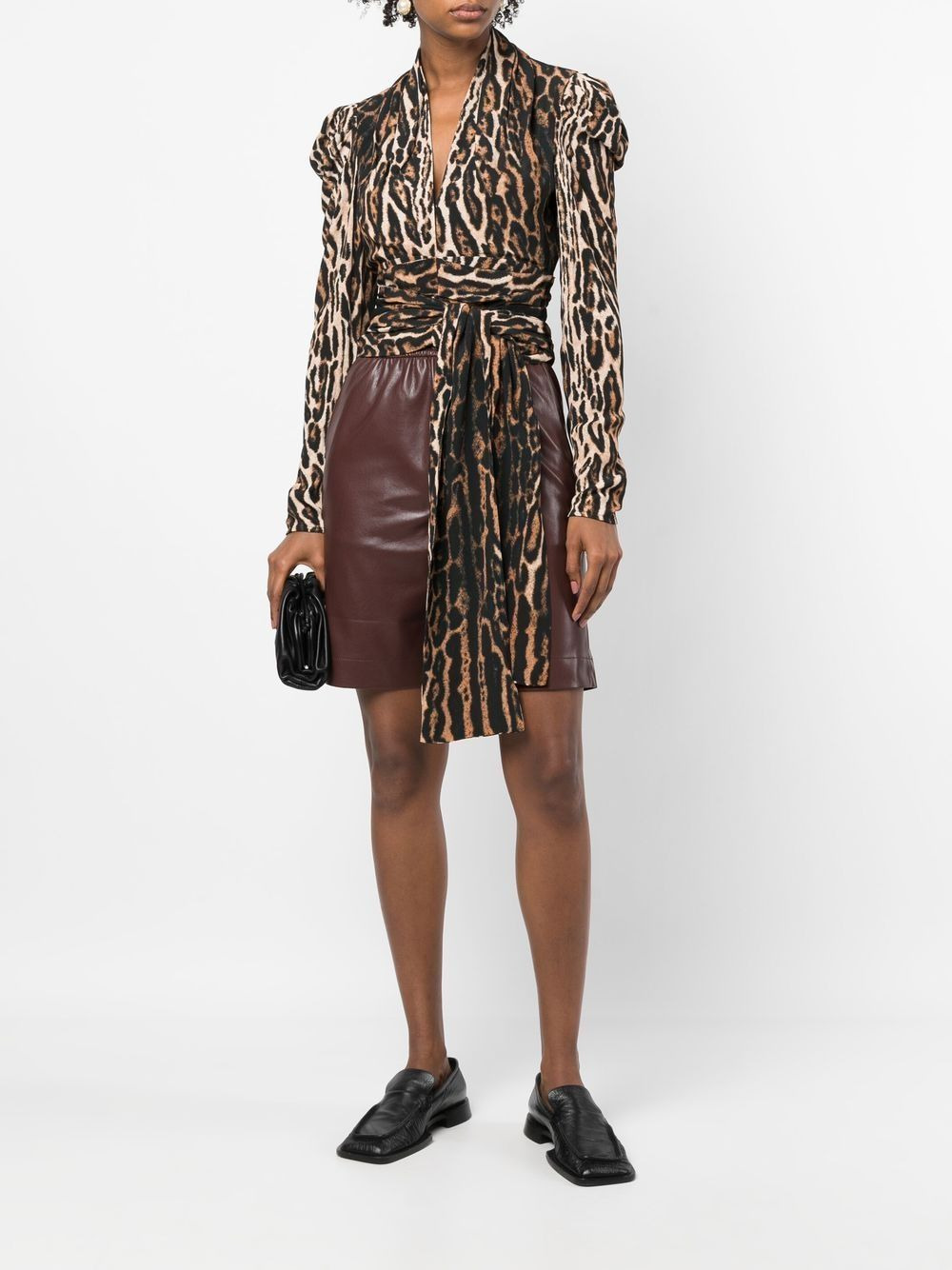 leopard-print crepe de chine V-Neck top - 2