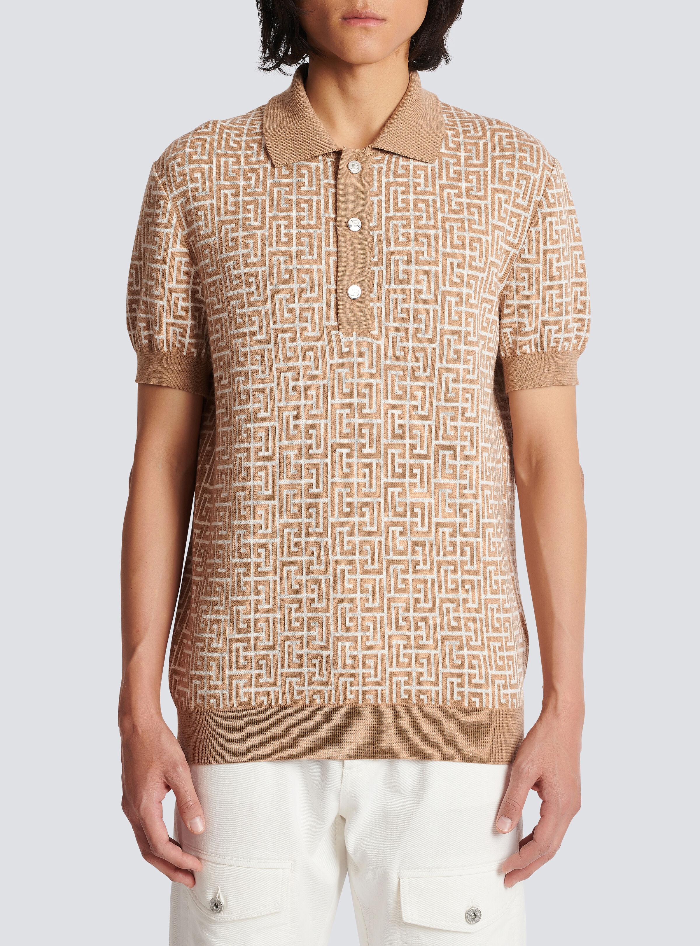 Monogrammed knitted polo shirt - 5