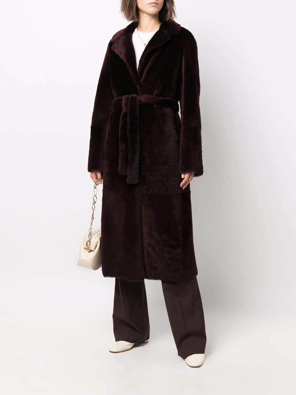 long belted shearling coat - 2